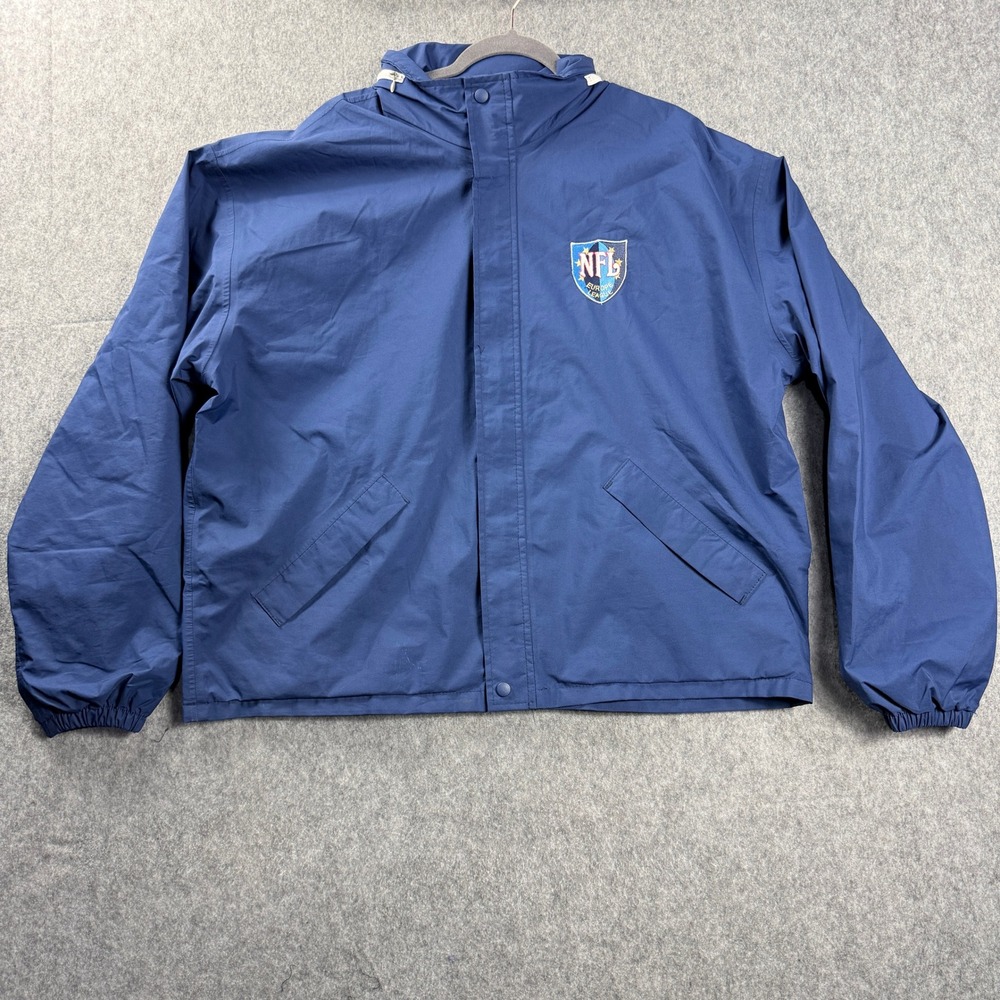 Vintage NFL Europe League Men Jacket XXL Windbreaker Navy Blue Hooded‎